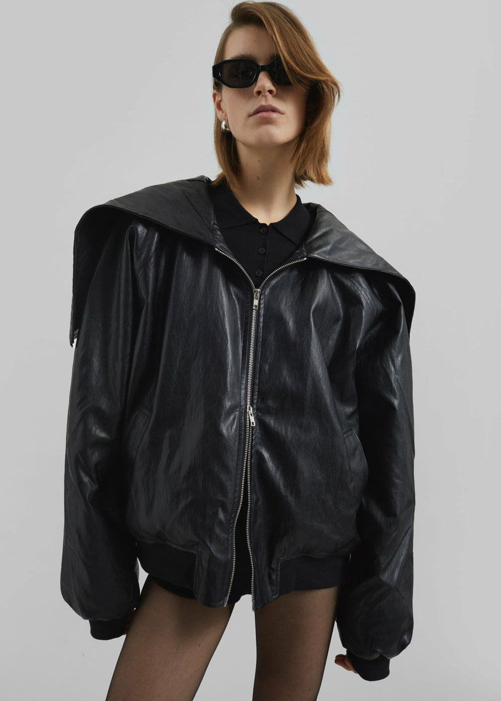 Burnaby Faux Leather Zip-Up Hoodie - Black