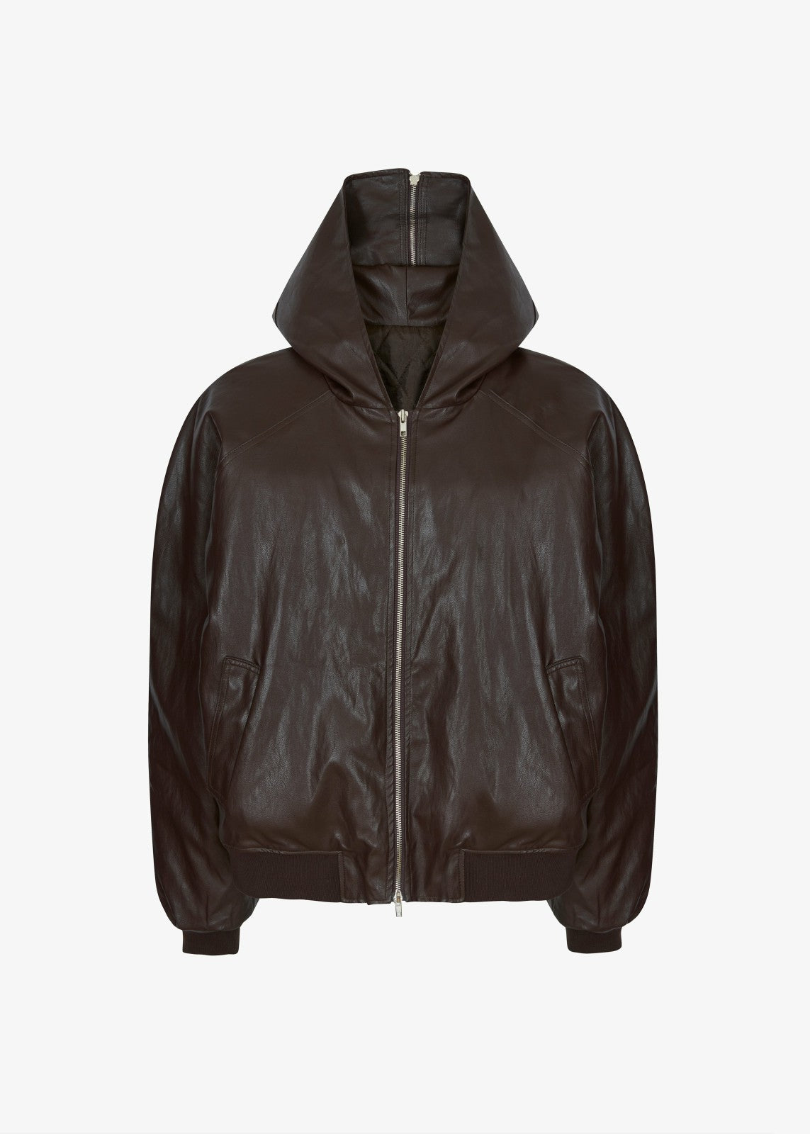 Burnaby Faux Leather Zip-Up Hoodie - Brown