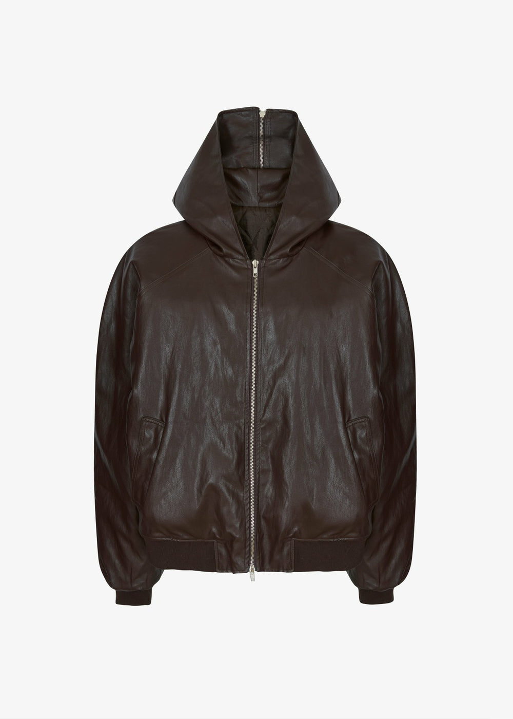 Burnaby Faux Leather Zip-Up Hoodie - Brown