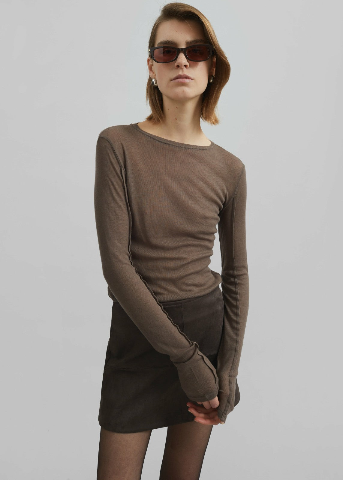 Mesa Sheer Long Sleeve Tee - Brown