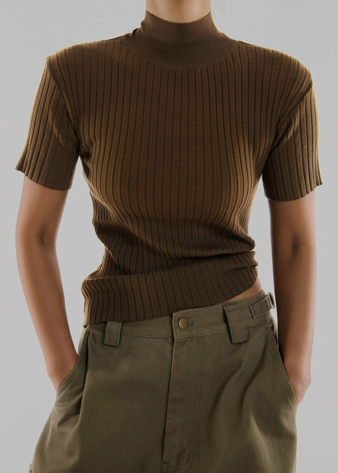 Jennis Turtleneck Top - Olive Brown