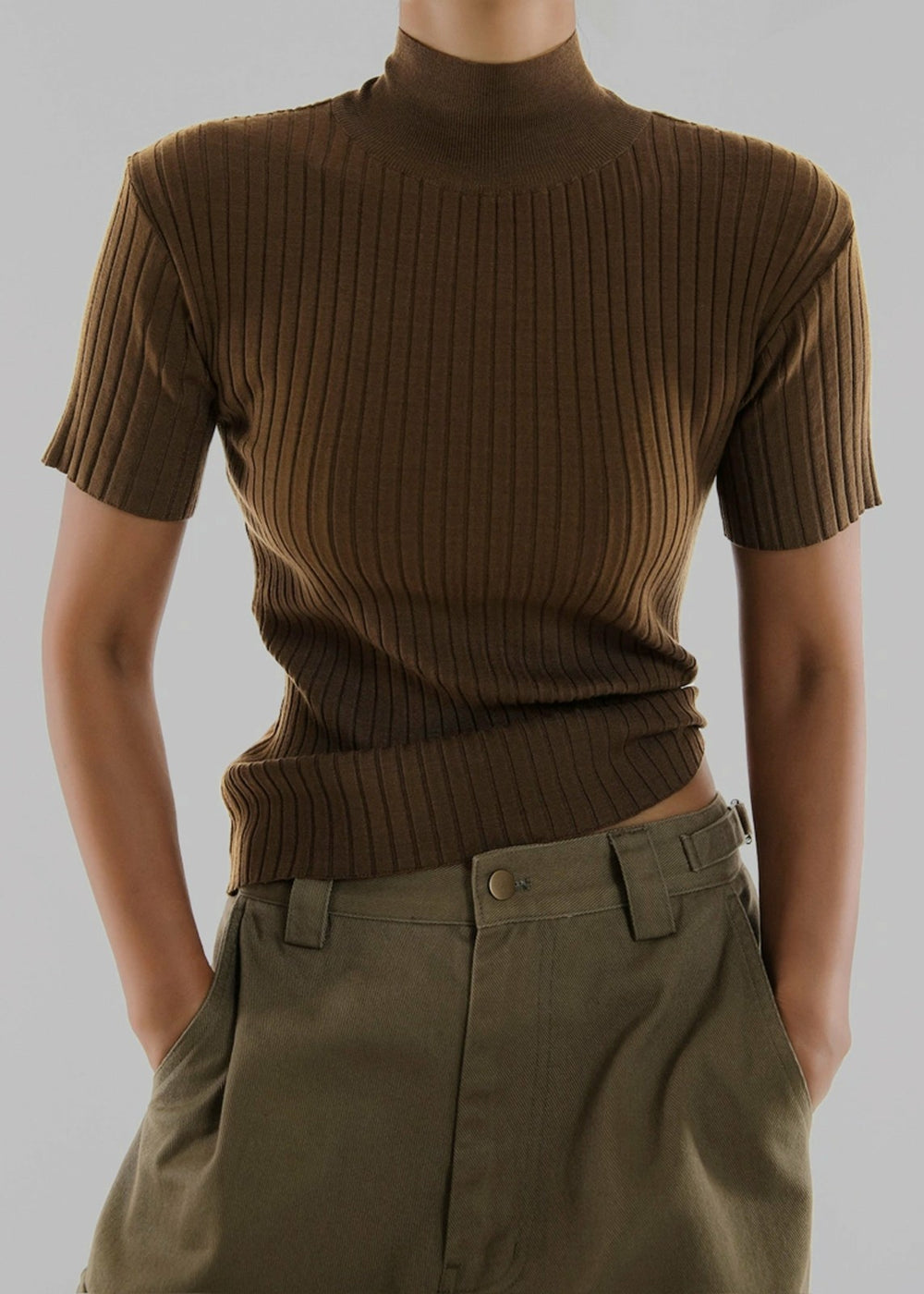 Jennis Turtleneck Top - Olive Brown