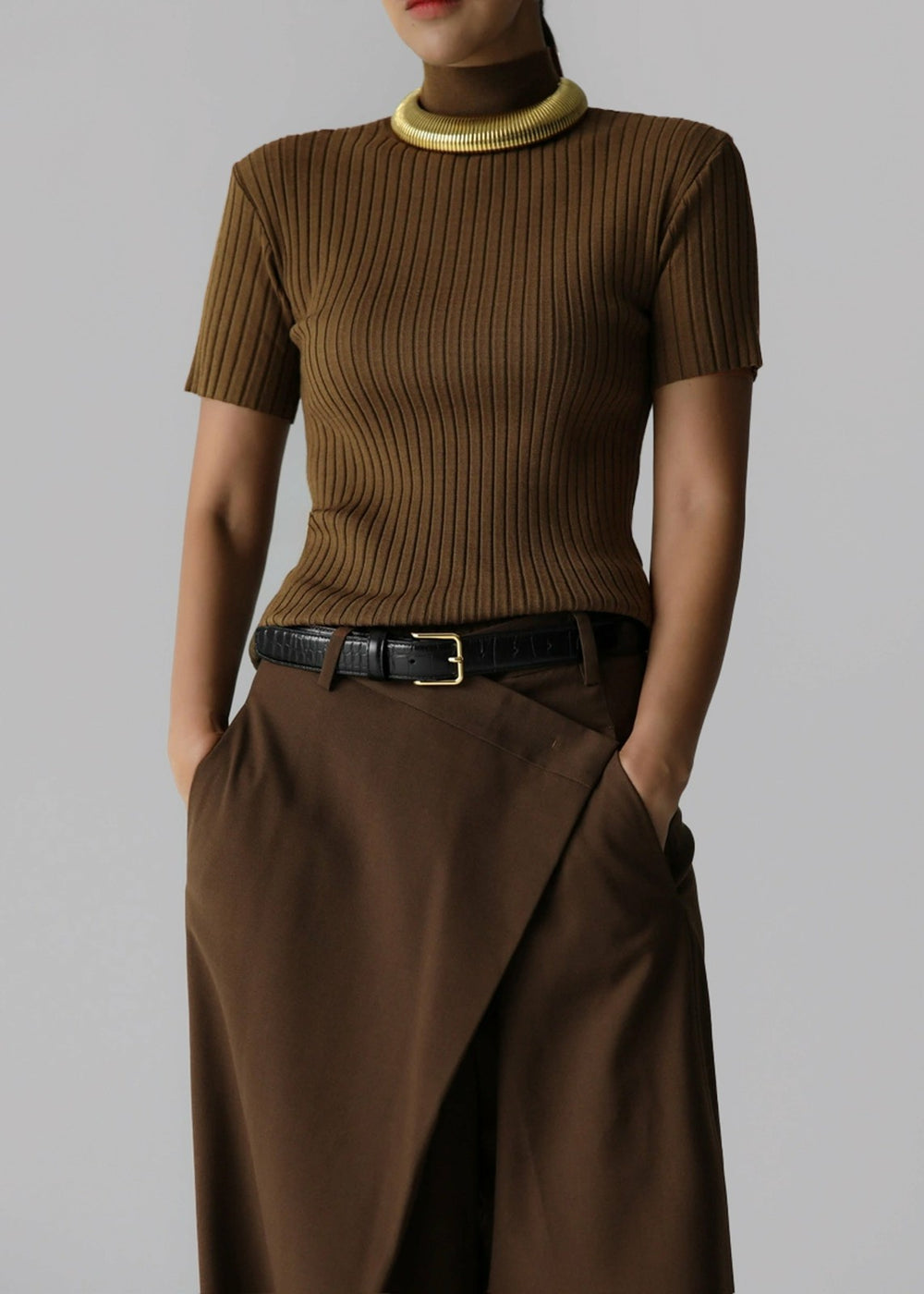 Jennis Turtleneck Top - Olive Brown