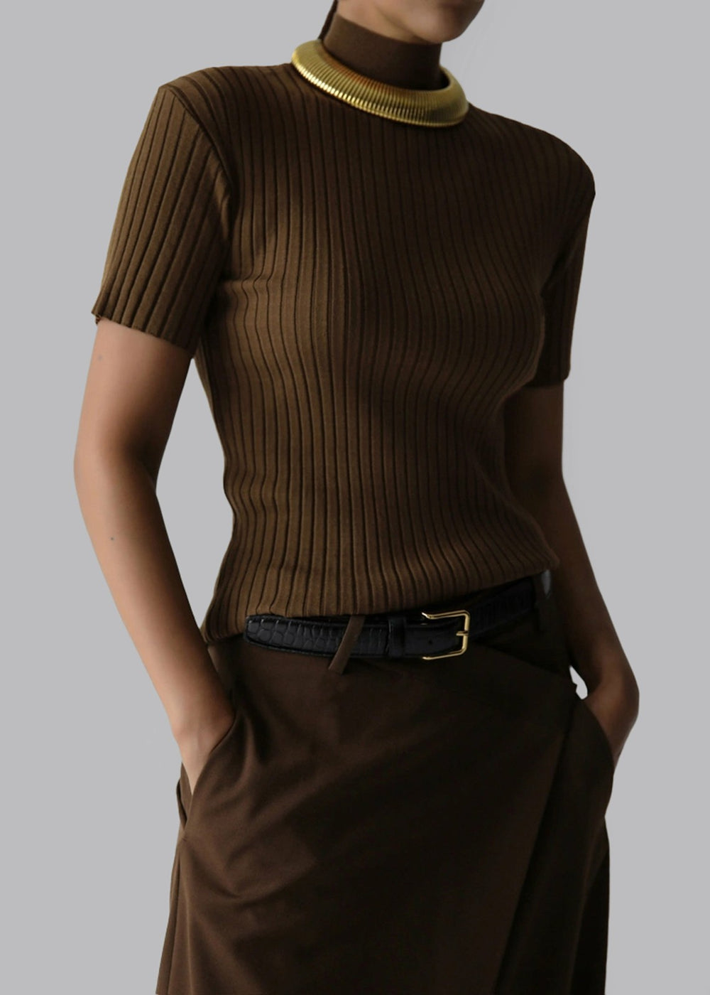 Jennis Turtleneck Top - Olive Brown