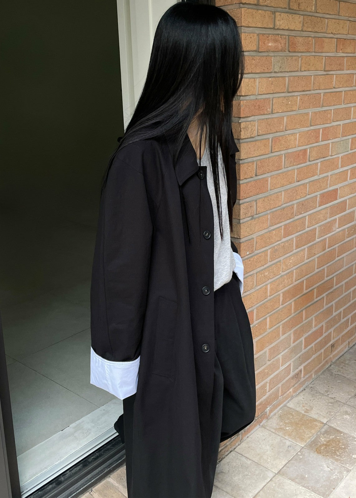 Arlise Oversized Trench Coat - Black