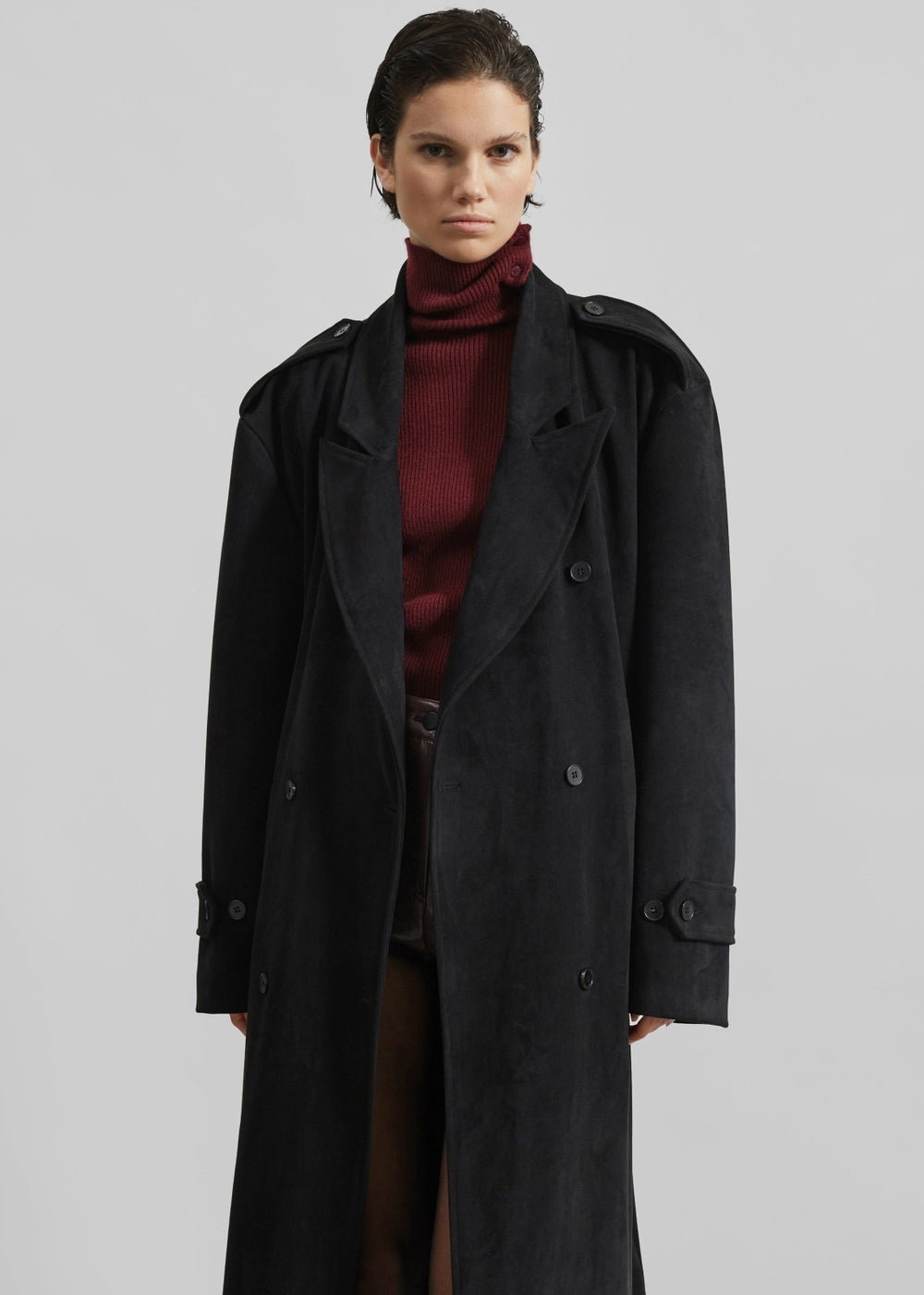 Peoria Faux Suede Trench Coat - Black