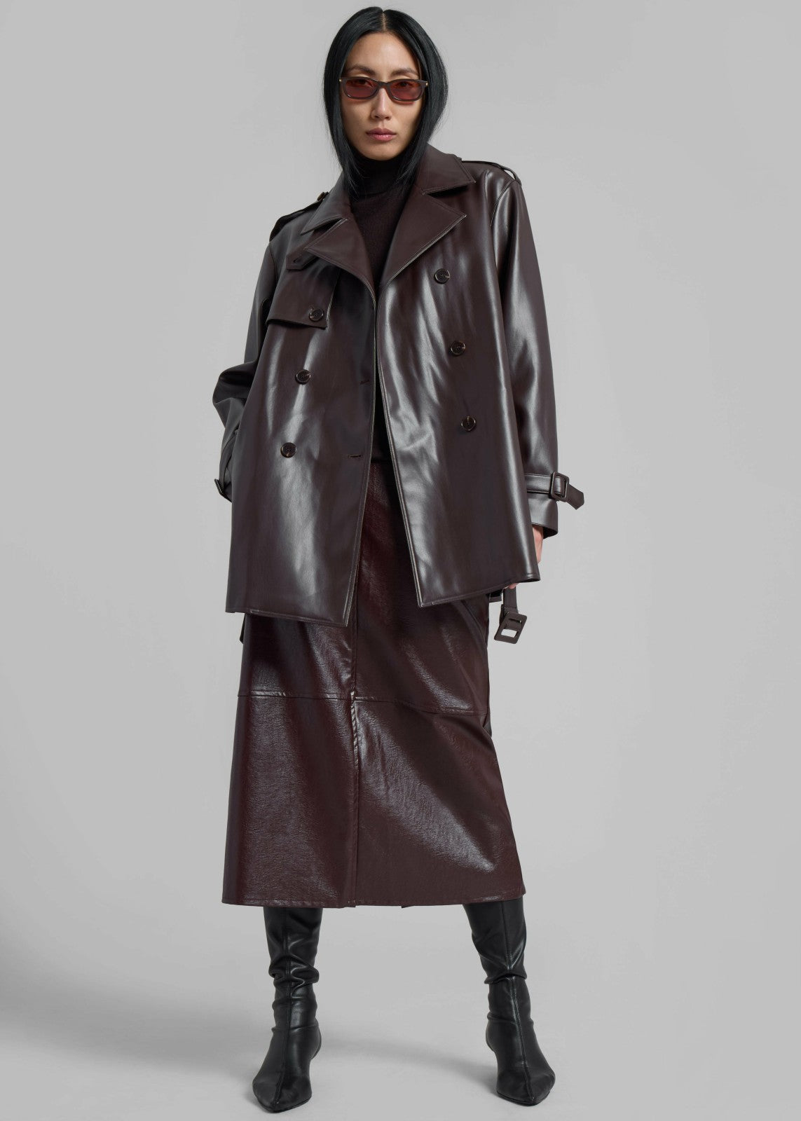 Medora Faux Leather Trench - Brown