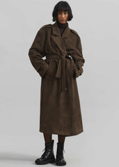 Peoria Faux Suede Trench Coat - Brown