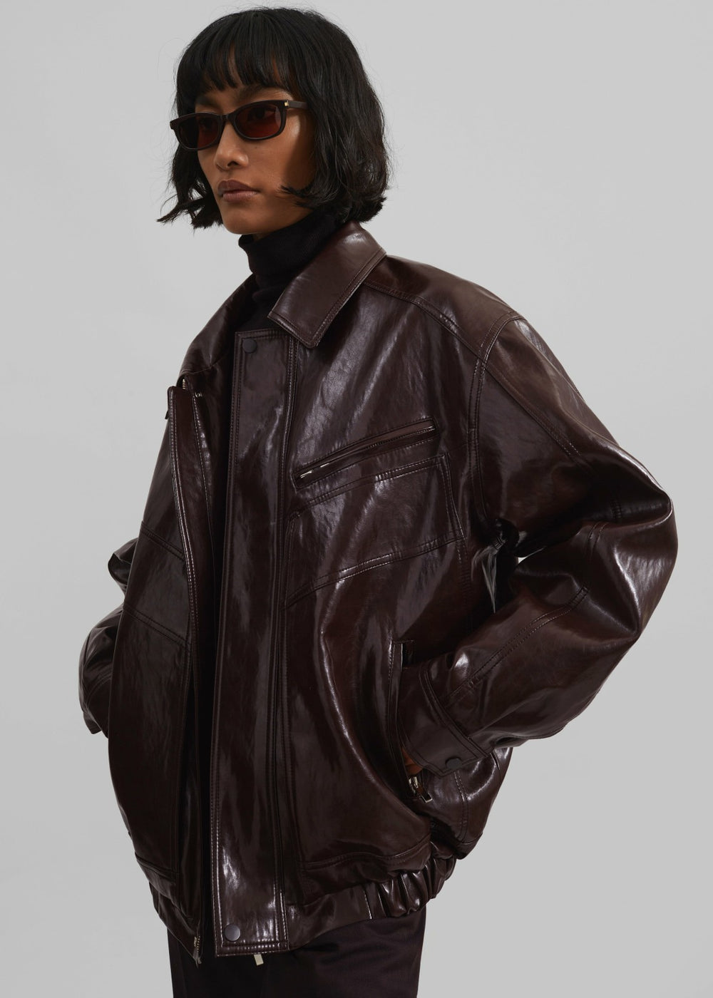 Risner Faux Leather Jacket - Burgundy