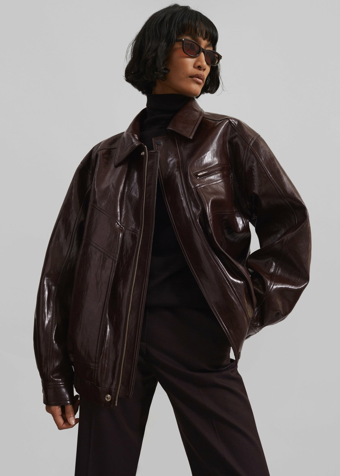 Risner Faux Leather Jacket - Burgundy