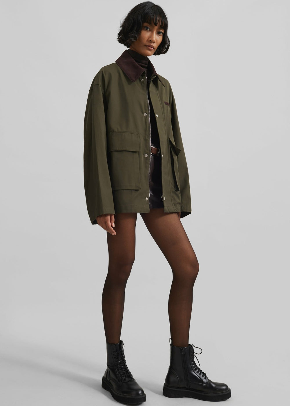 Norven Contrast Collar Utility Jacket - Khaki