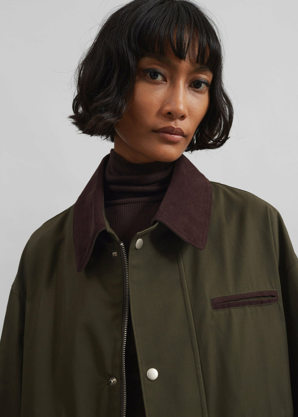 Norven Contrast Collar Utility Jacket - Khaki