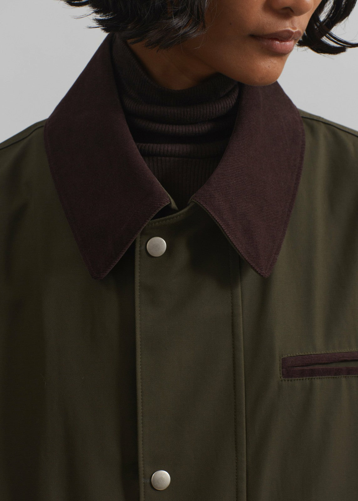 Norven Contrast Collar Utility Jacket - Khaki