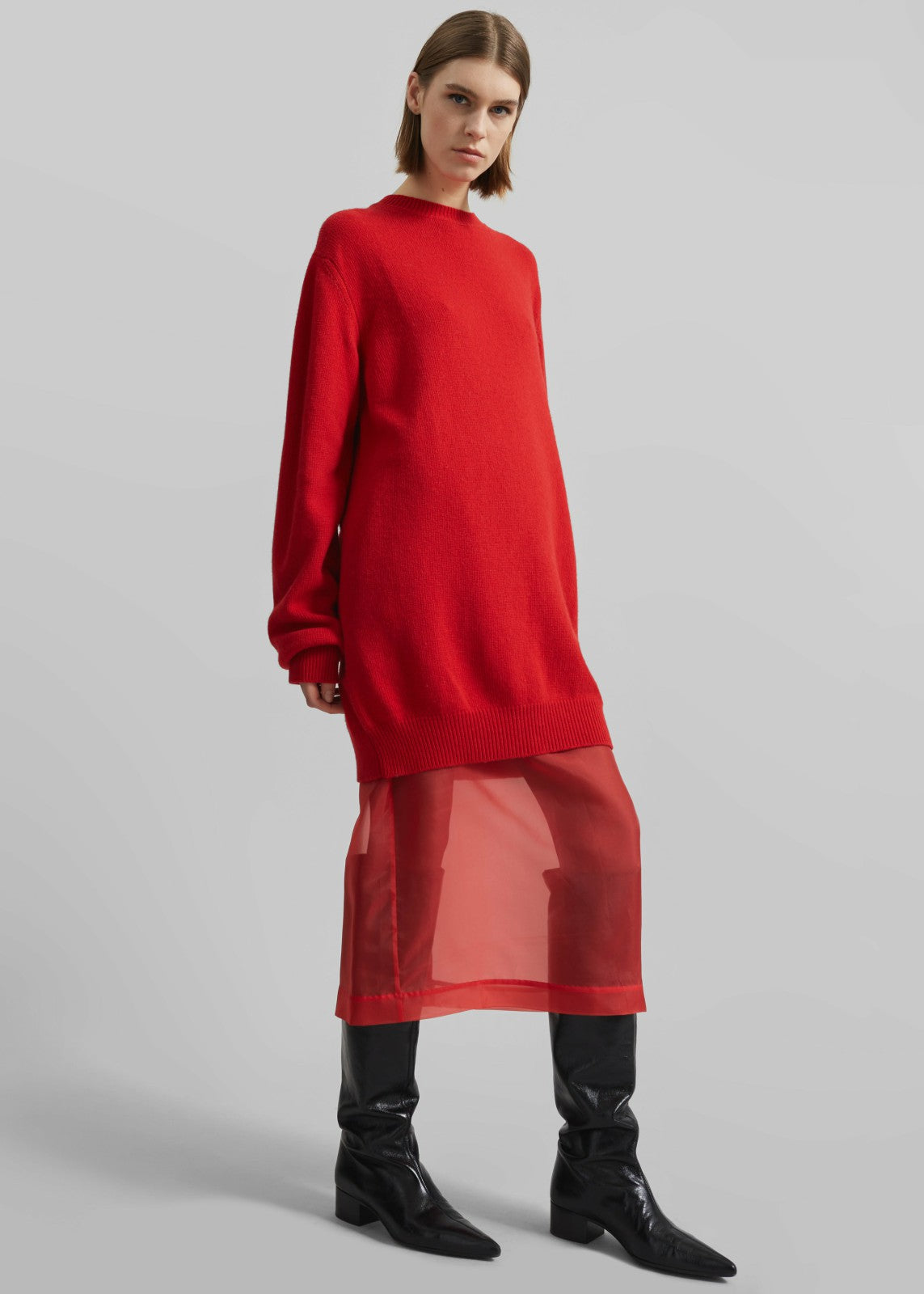 Peri Sheer Midi Skirt - Red