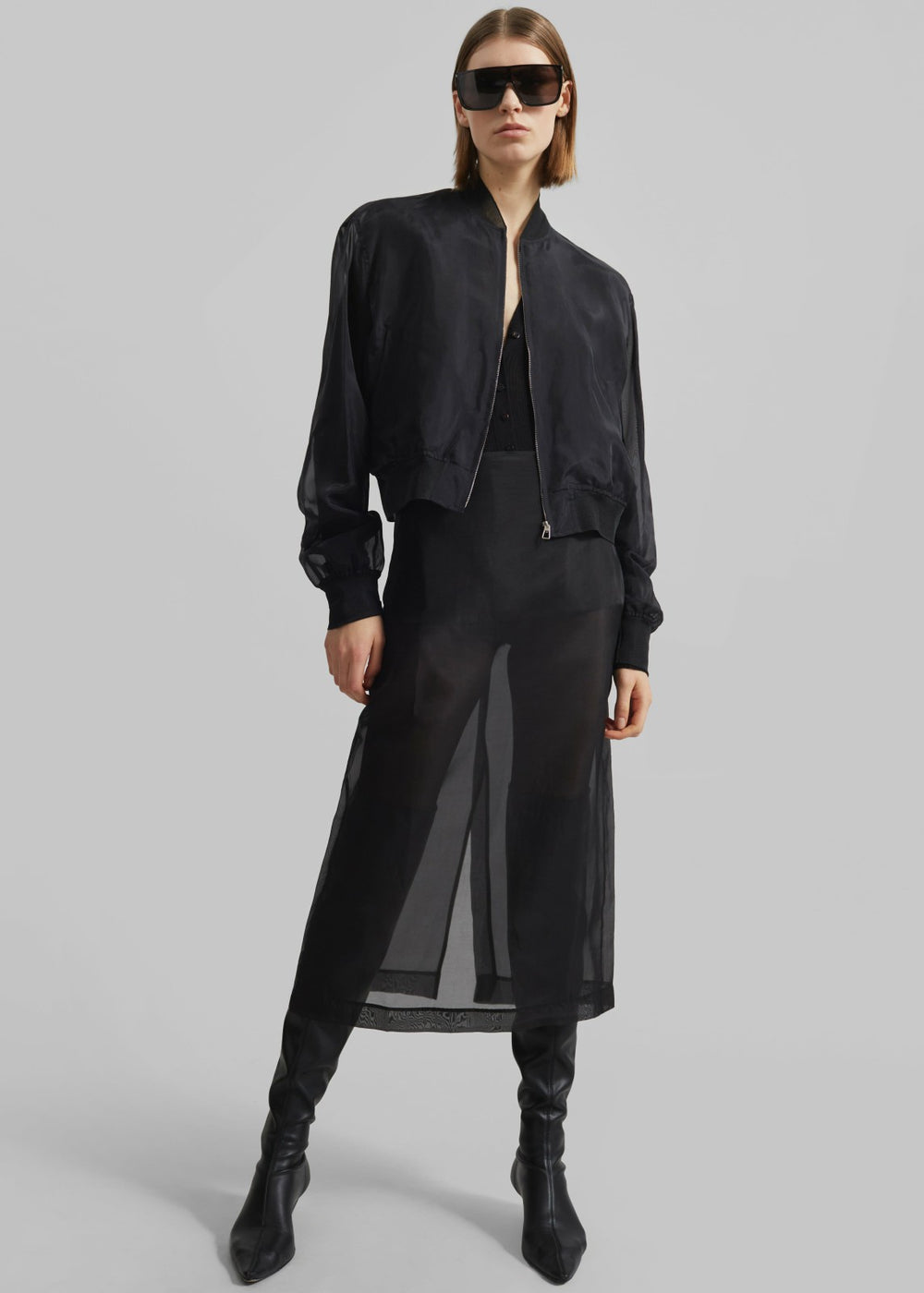 Micky Cropped Sheer Bomber - Black