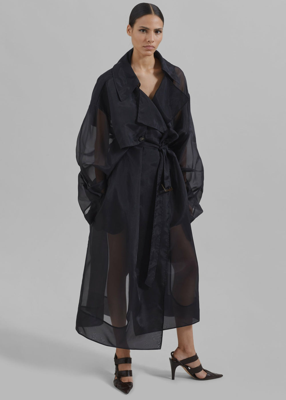 Mavis Oversized Sheer Trench - Black