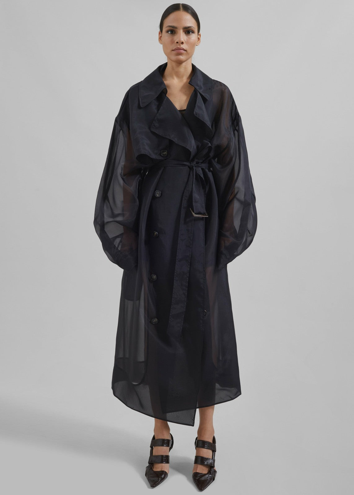 Mavis Oversized Sheer Trench - Black
