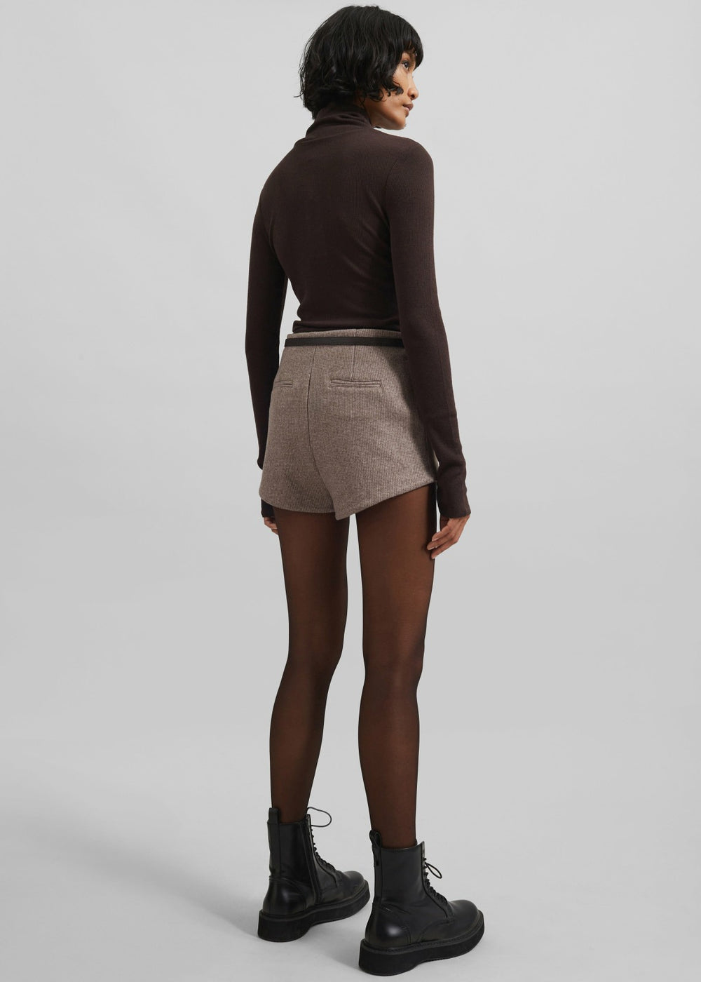 Mevra Houndstooth Hot Pants - Light Brown
