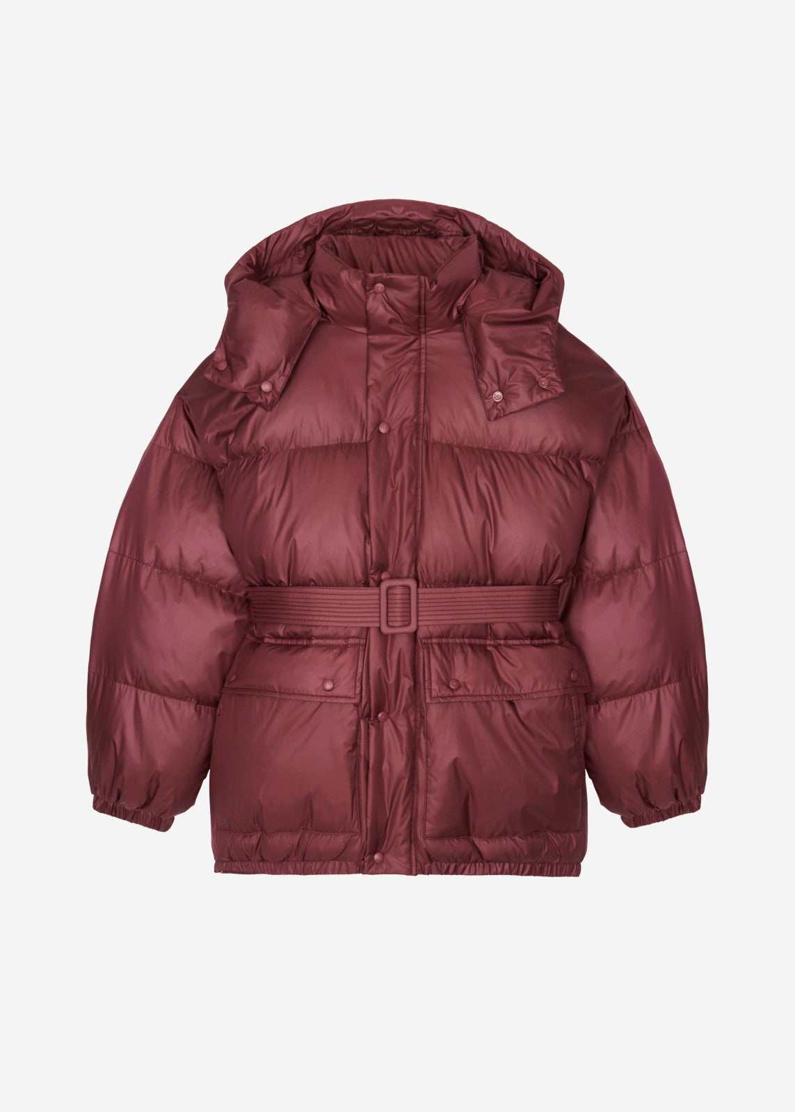 Hedon Belted Puffer Jacket - Burgundy