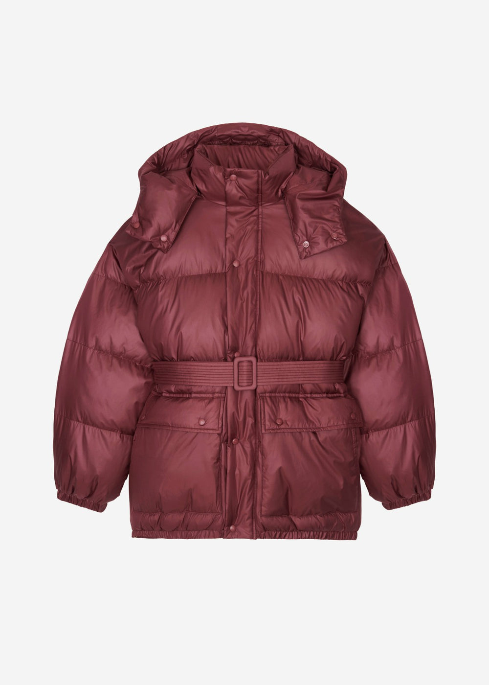 Hedon Belted Puffer Jacket - Burgundy
