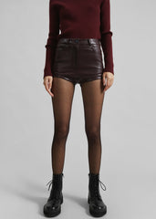 Nevis Faux Leather Hot Pants - Burgundy