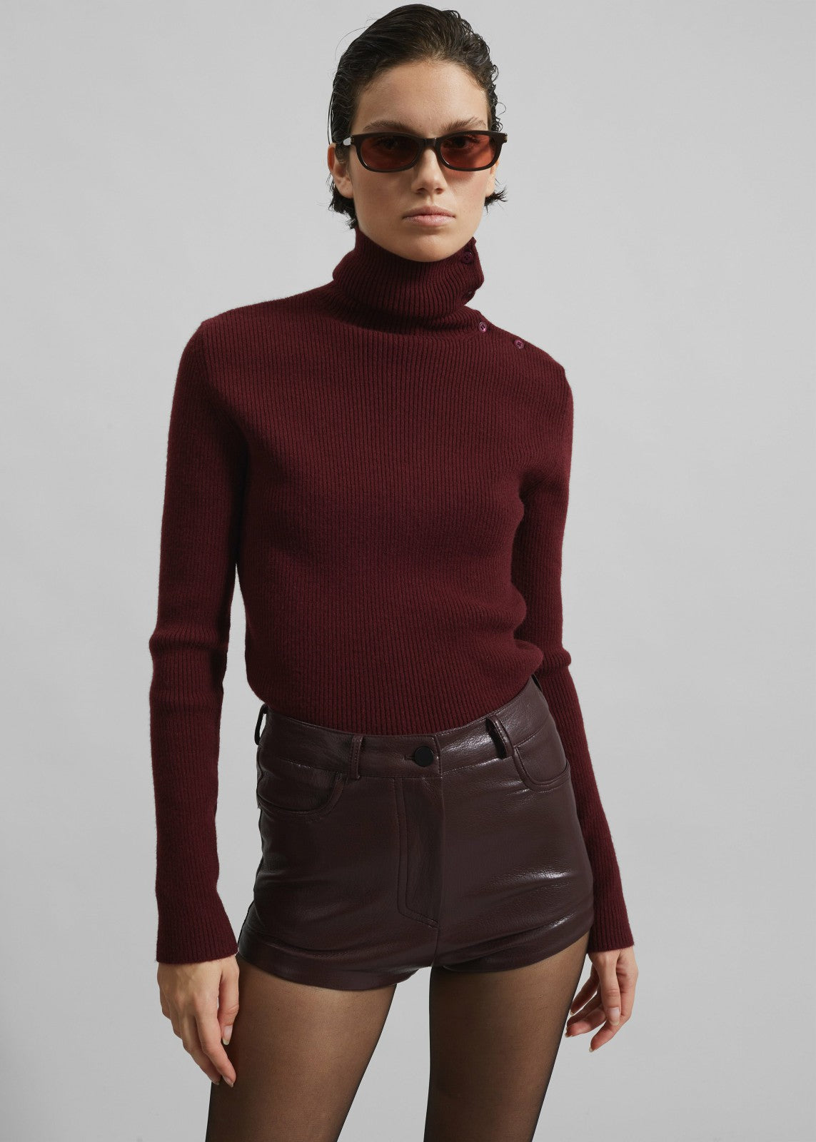 Nevis Faux Leather Hot Pants - Burgundy