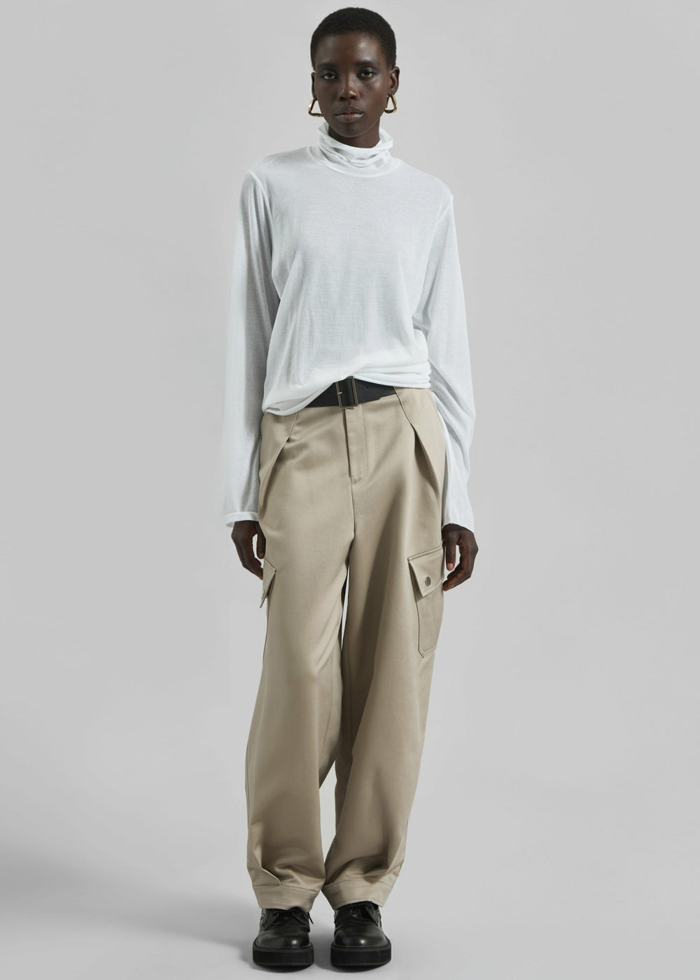 Matin Fine Cotton Knit Turtleneck - White