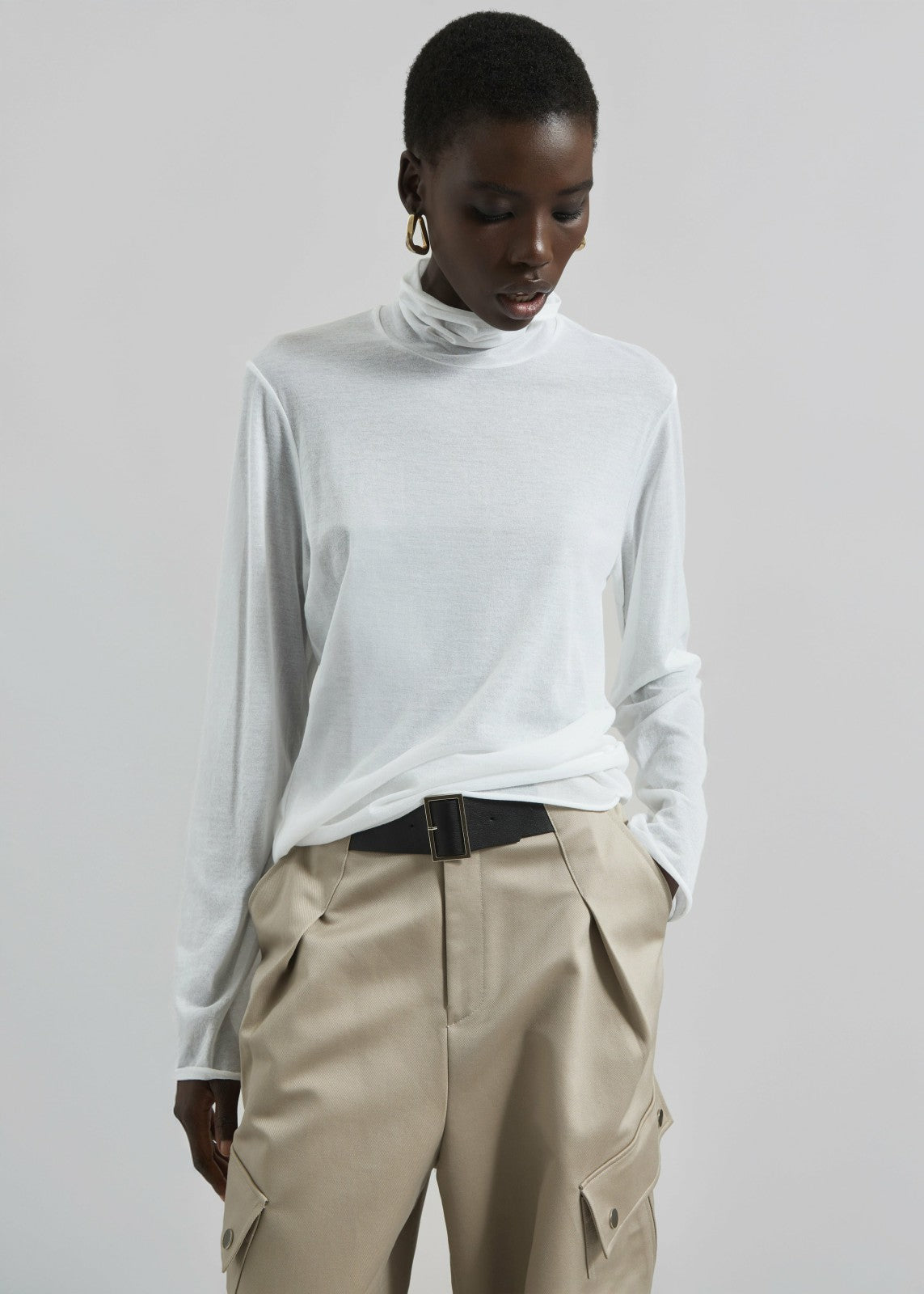 Matin Fine Cotton Knit Turtleneck - White