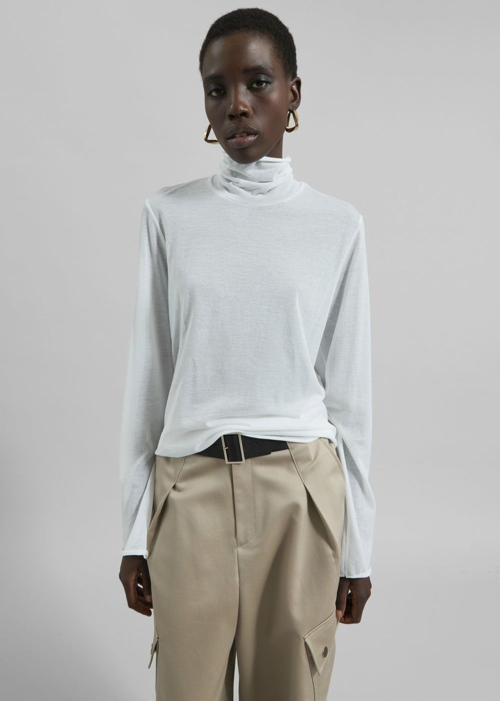 Matin Fine Cotton Knit Turtleneck - White
