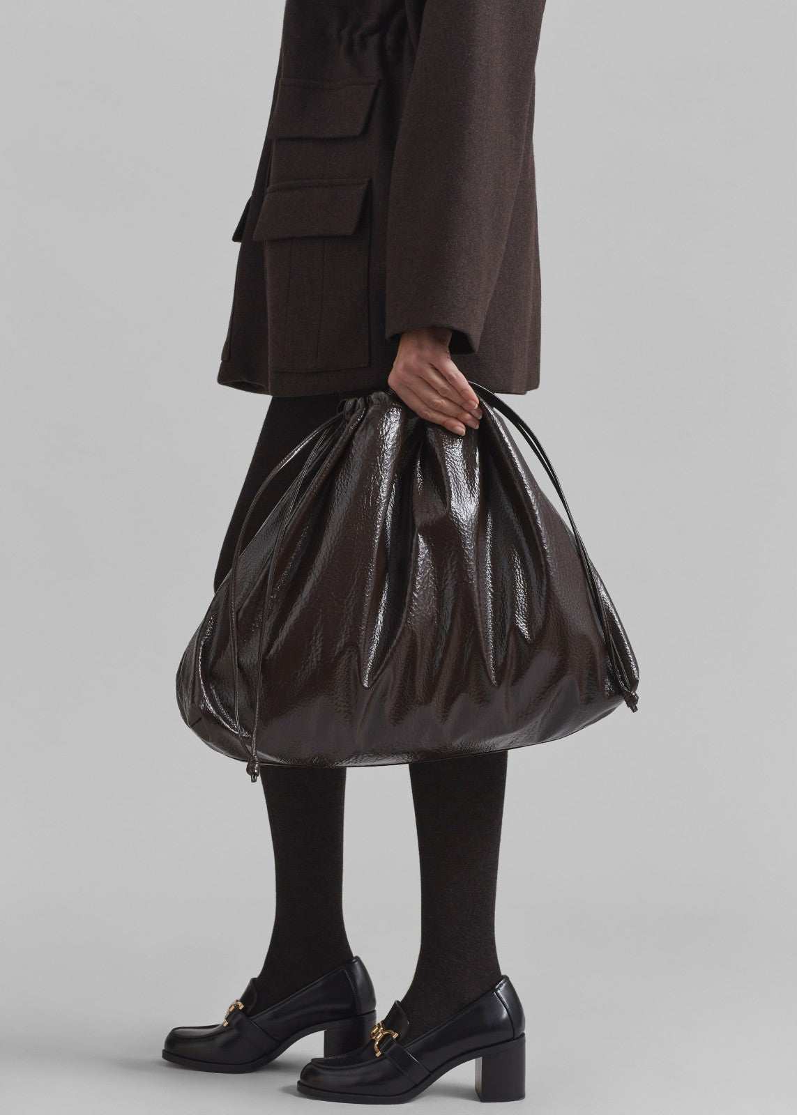 Morgan Crackled Faux Leather Large Pouch - Brown