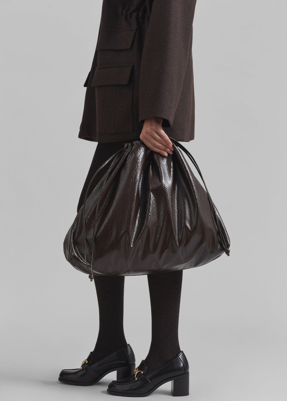 Morgan Crackled Faux Leather Large Pouch - Brown
