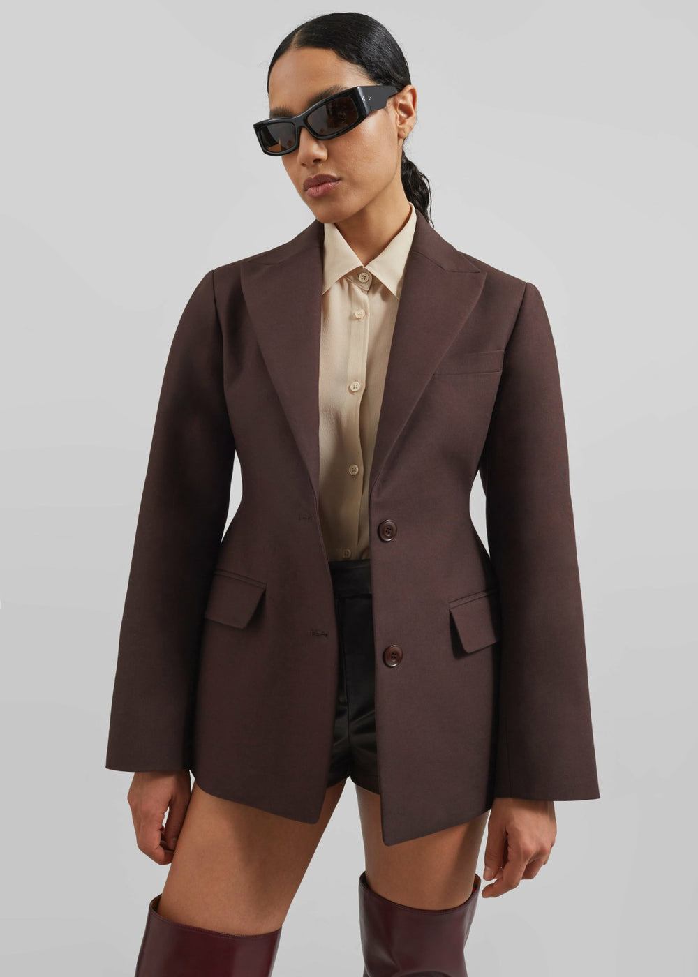 Colette Hourglass Blazer - Dark Brown