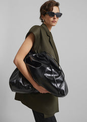 Morgan Crackled Faux Leather Large Pouch - Black