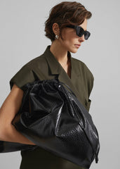 Morgan Crackled Faux Leather Large Pouch - Black