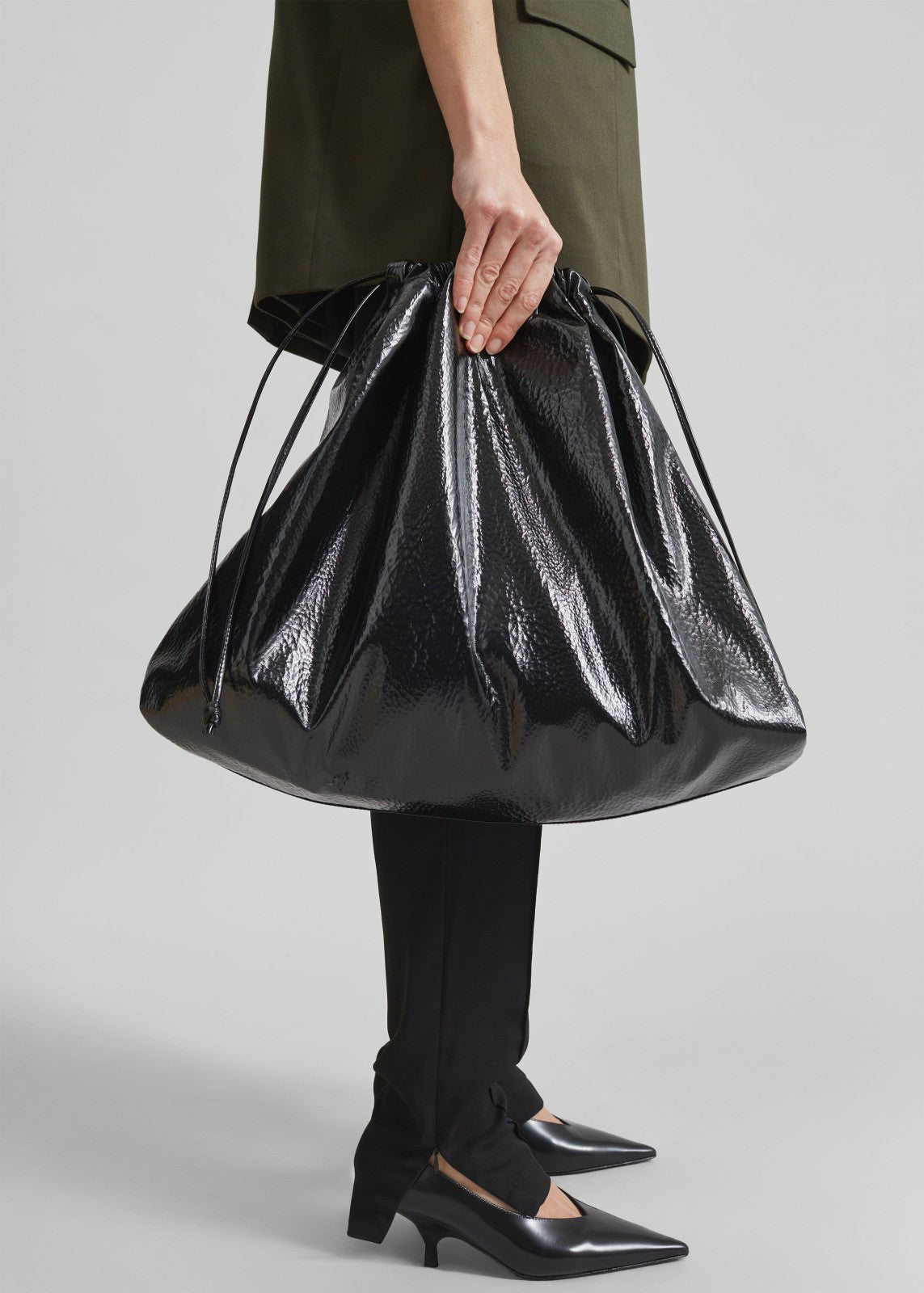Morgan Crackled Faux Leather Large Pouch - Black