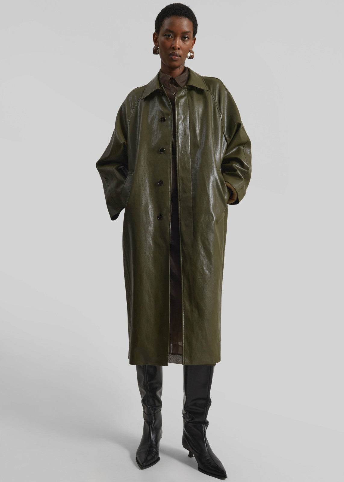 Skane Faux Leather Trench - Khaki