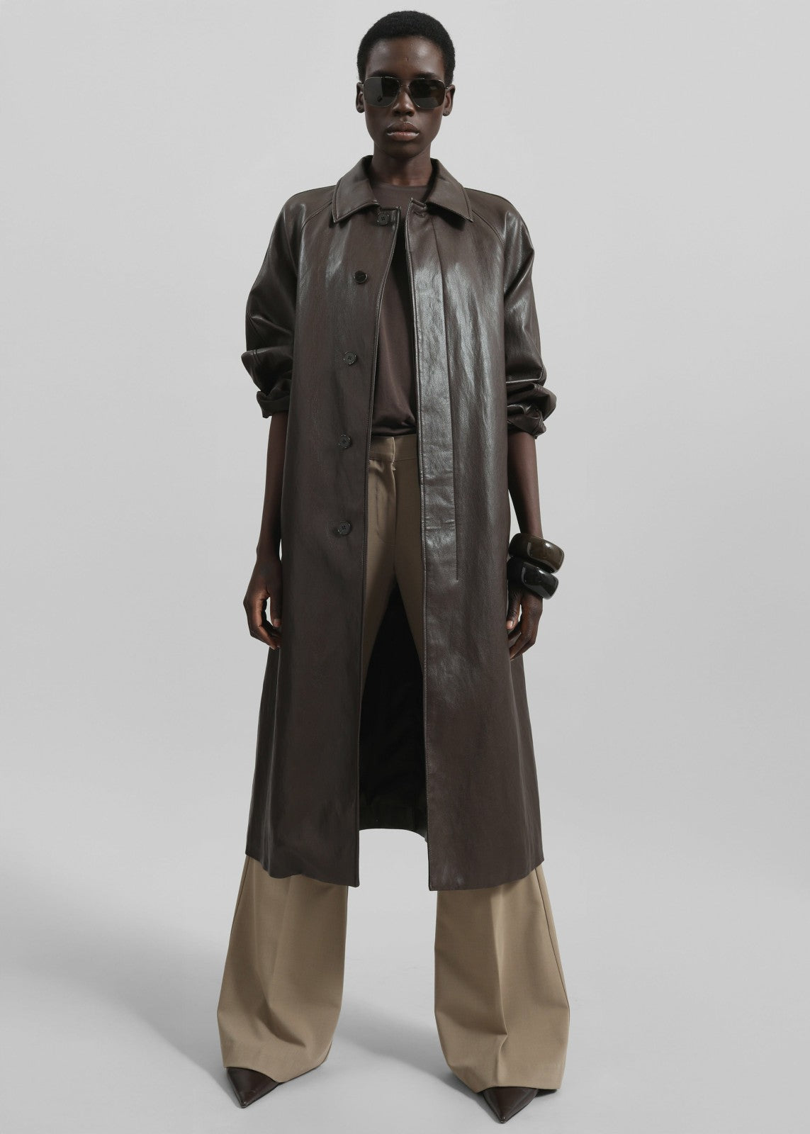 Skane Faux Leather Trench - Brown