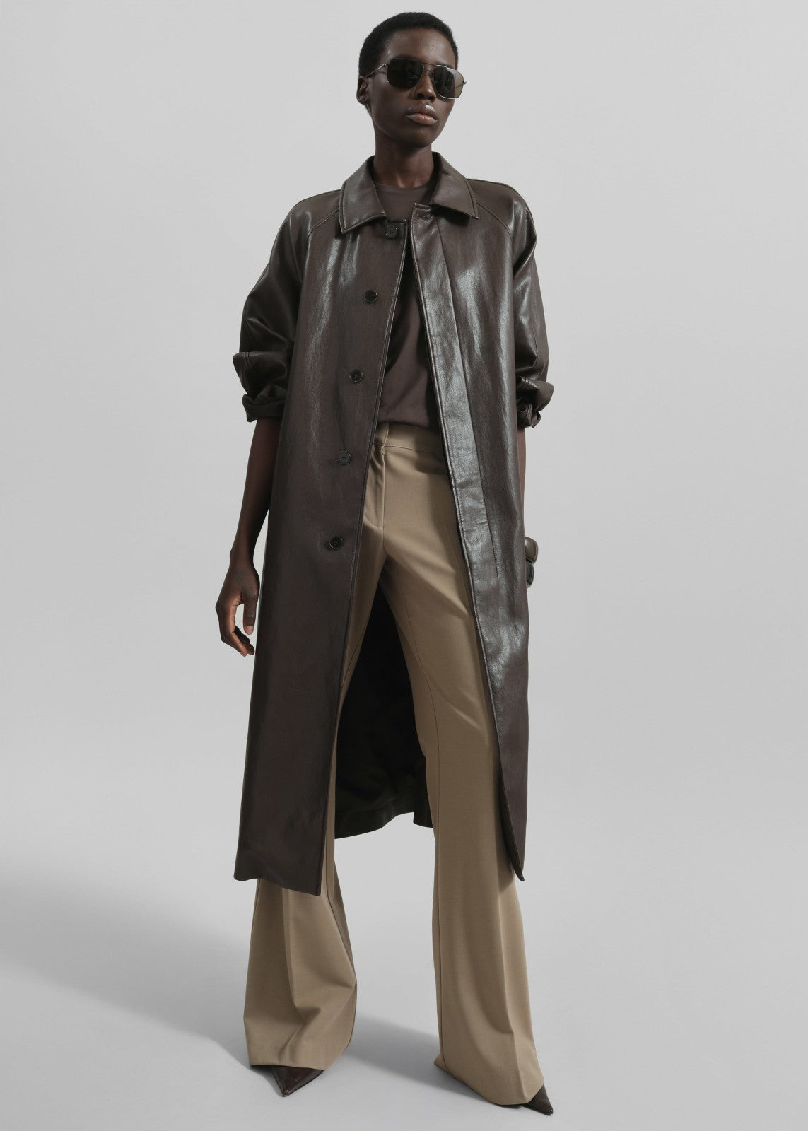 Skane Faux Leather Trench - Brown
