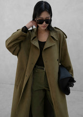 Lulea Faux Suede Trench Coat - Khaki