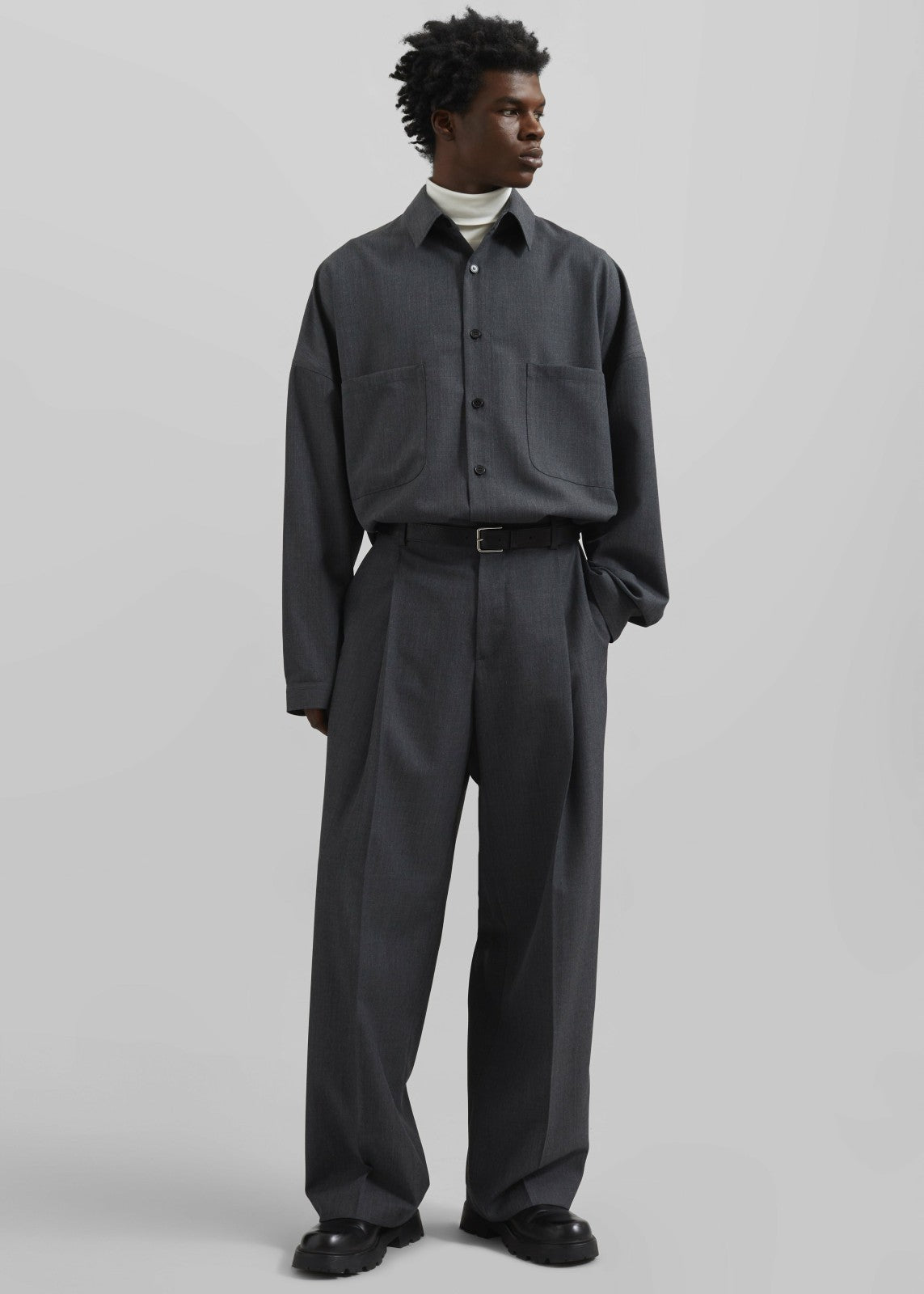 Milton Wool Blend Shirt - Dark Grey
