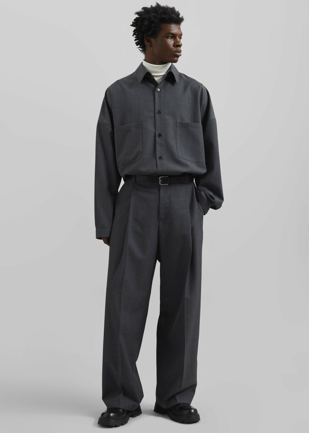 Milton Wool Blend Shirt - Dark Grey