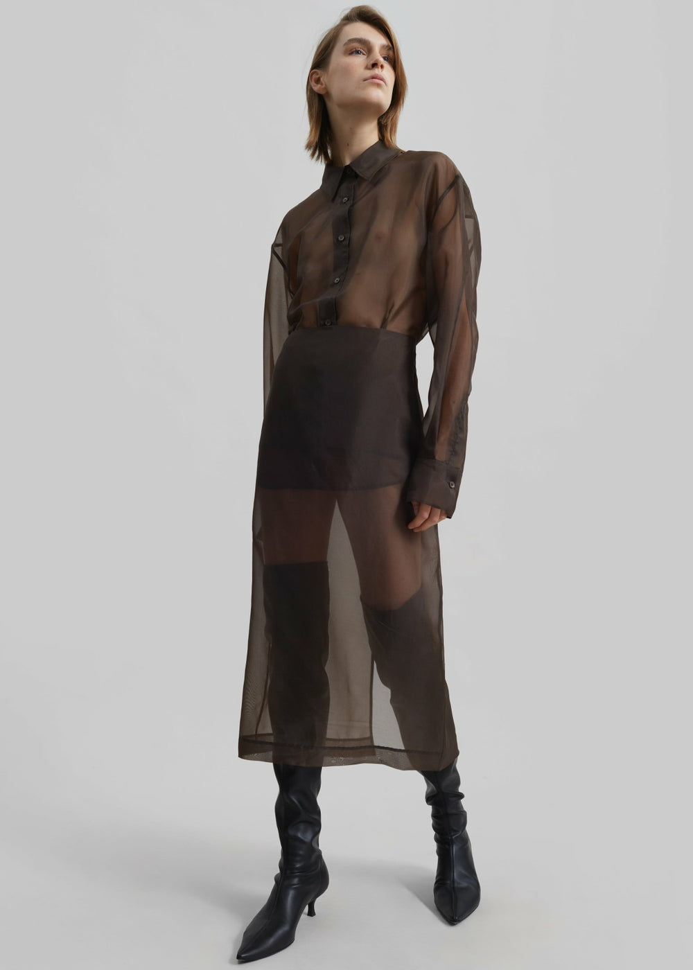 Peri Sheer Midi Skirt - Brown