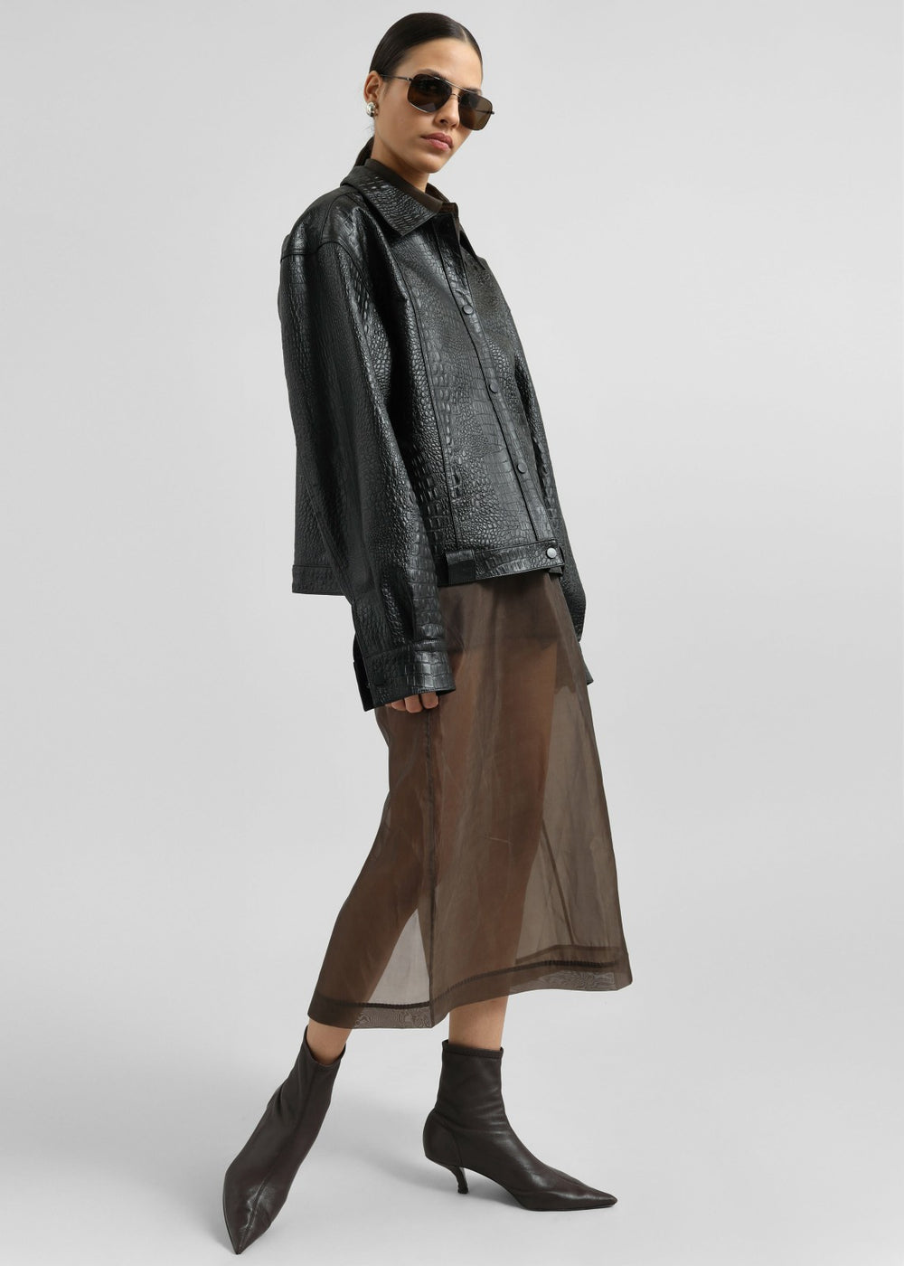 Peri Sheer Midi Skirt - Brown