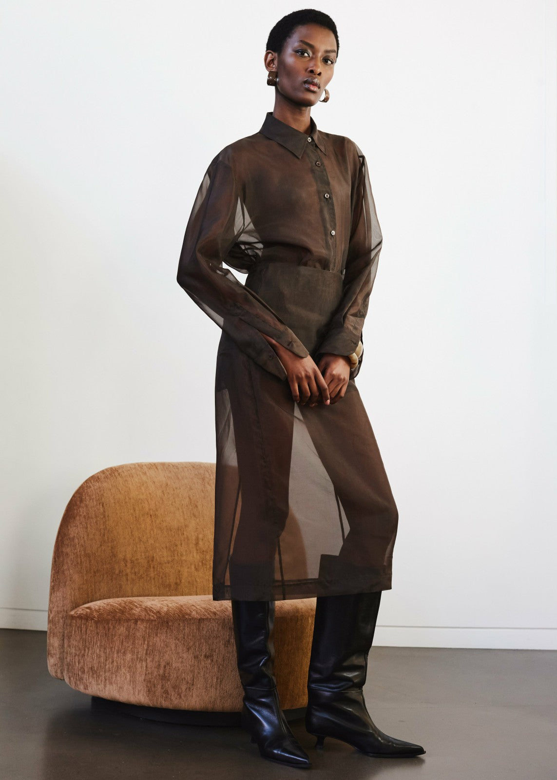 Peri Sheer Shirt - Brown