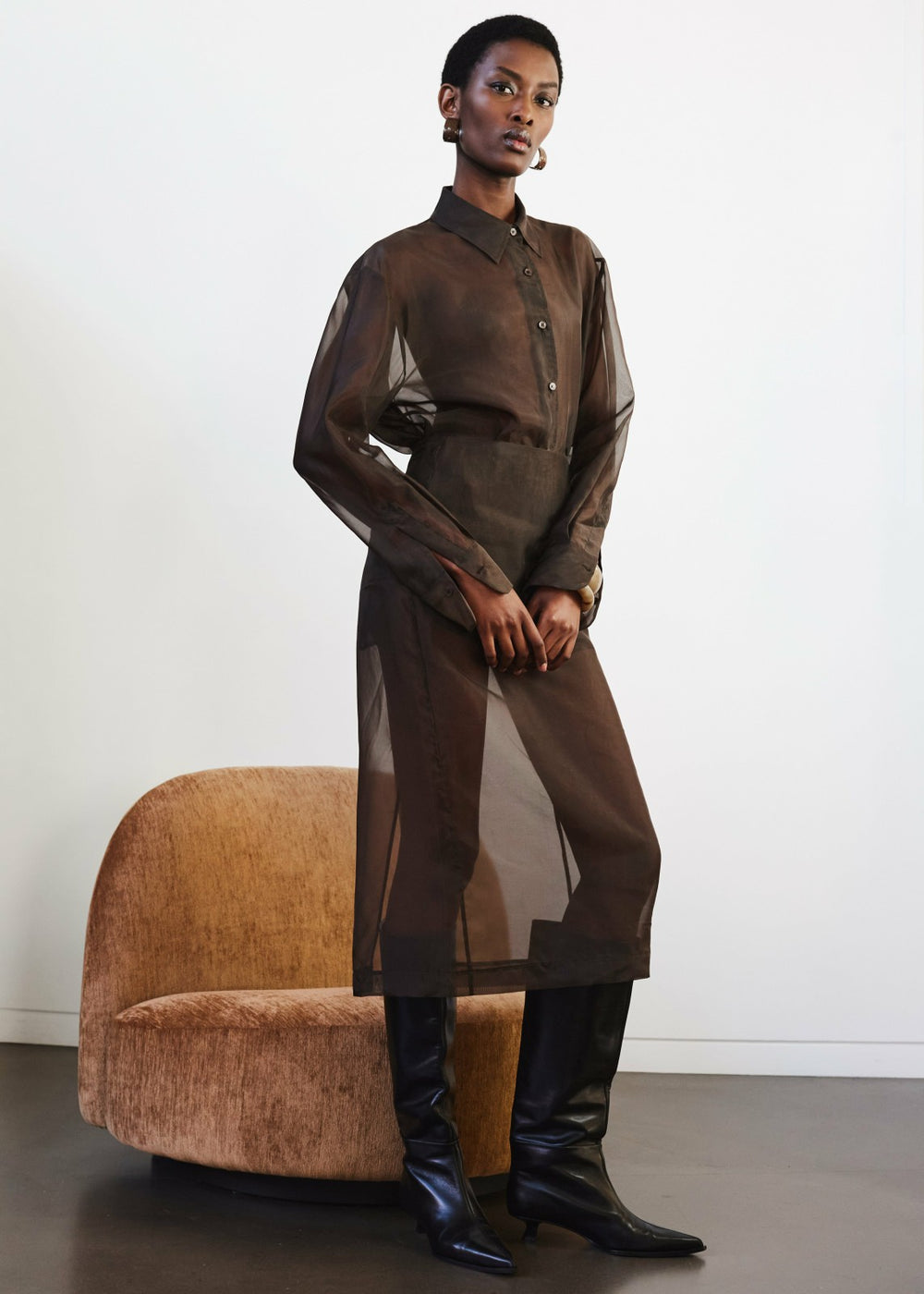 Peri Sheer Shirt - Brown