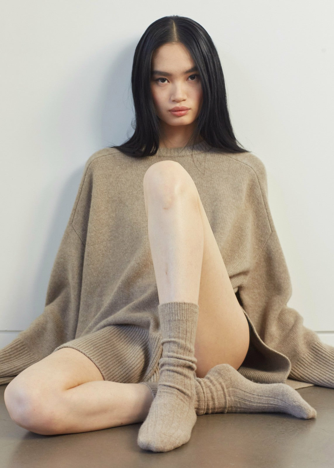 Kano Cashmere Ribbed Socks - Taupe