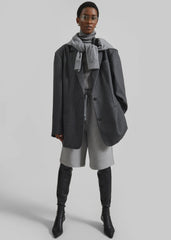 Stora Oversized Wool Blazer - Grey/White Pinstripe