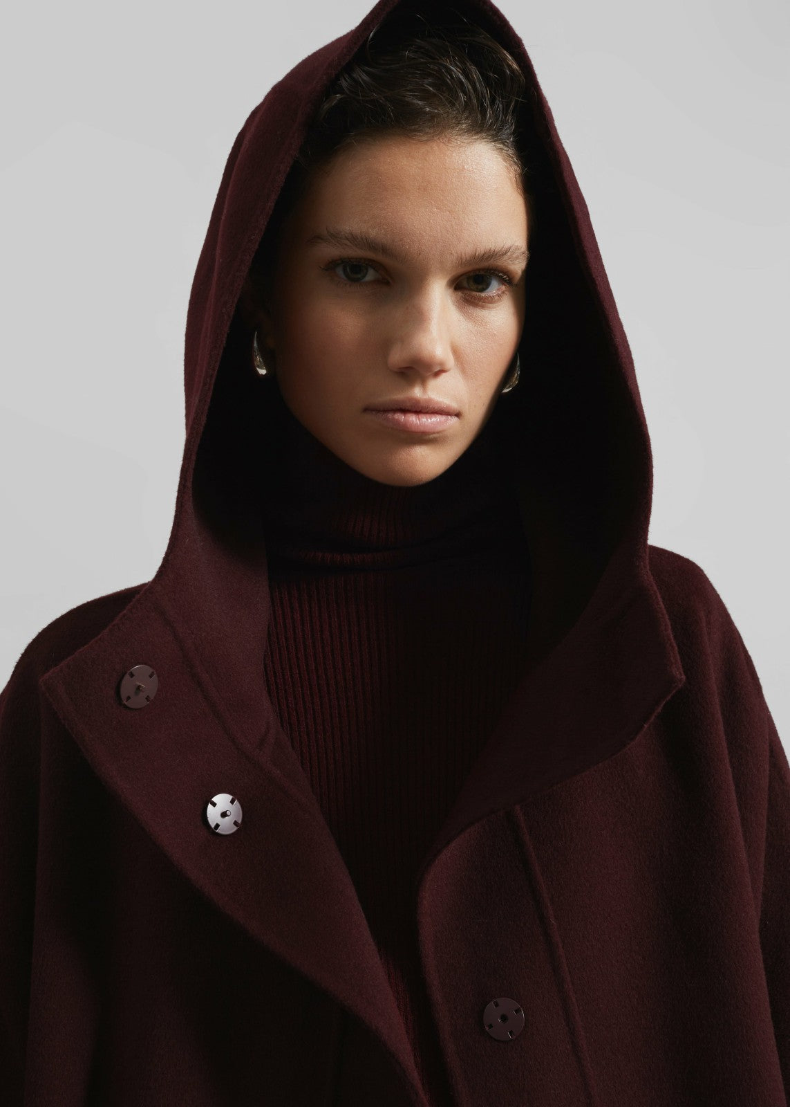Alida Hooded Long Coat - Burgundy