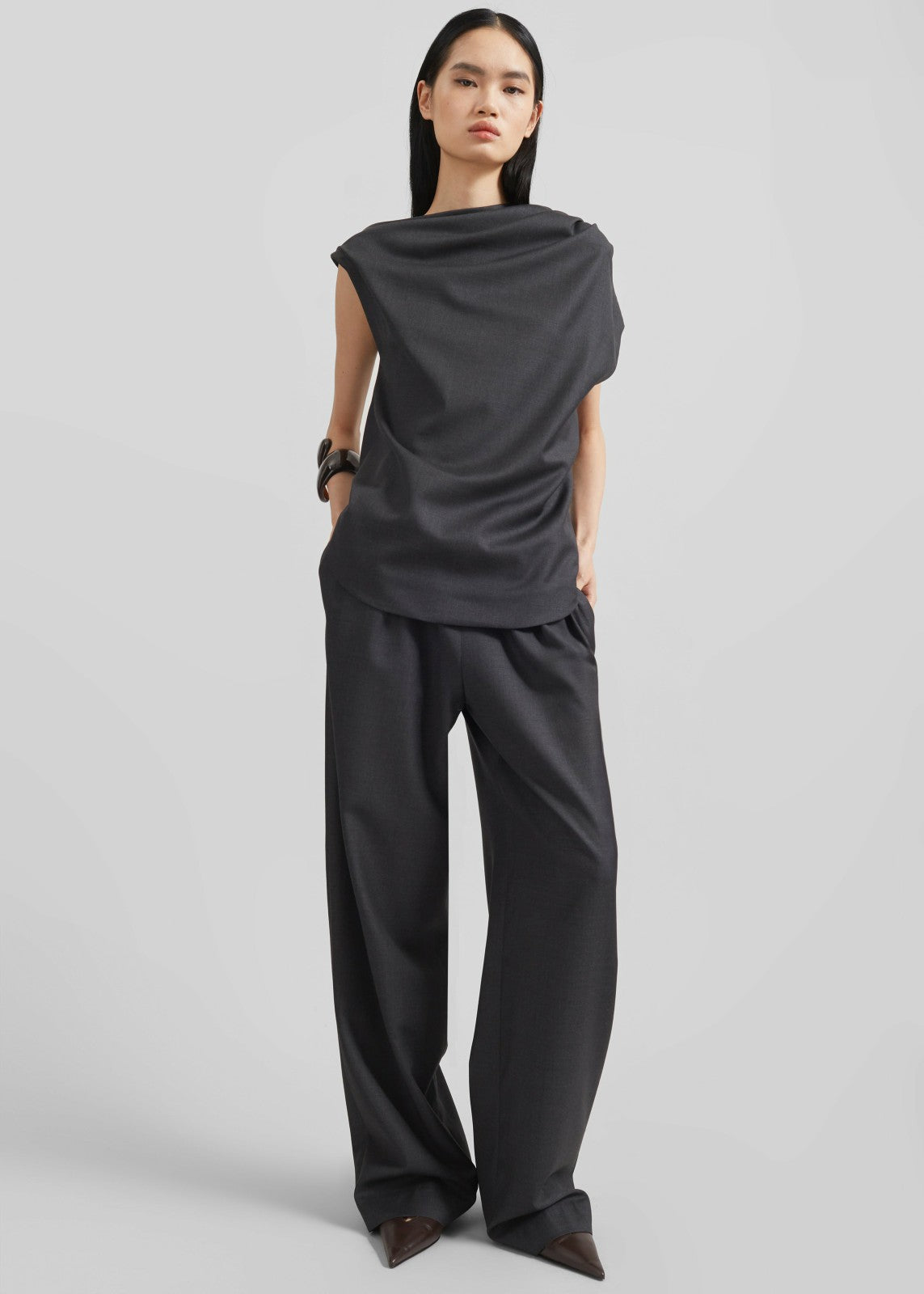 Loulou Studio Cove Elastic Waistband Pants - Black Melange
