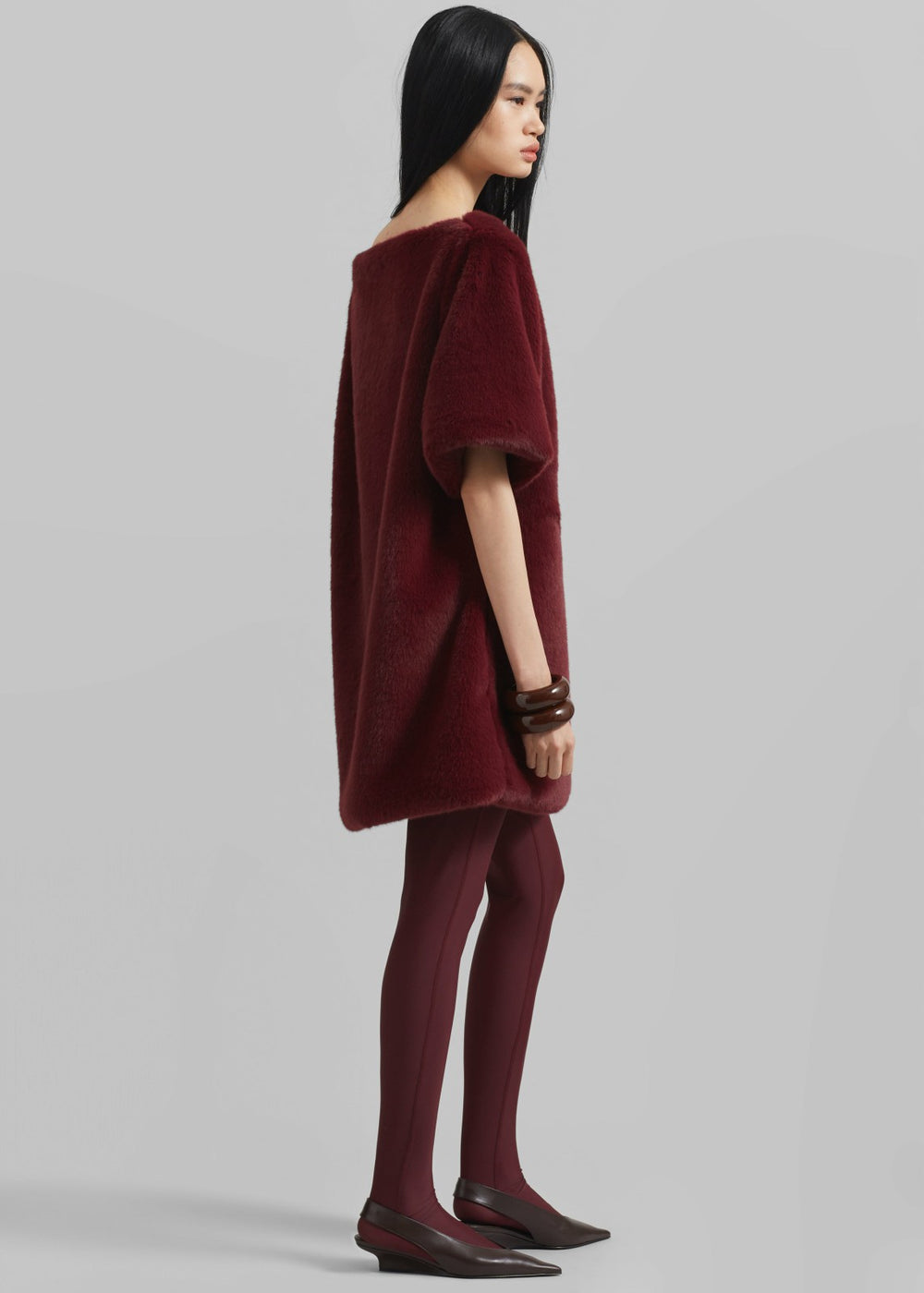 Stauben Faux Fur Mini Dress - Burgundy